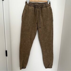 Talentless Acid Wash Brown Jogger Pants High Waisted Drawstring Size Small Women